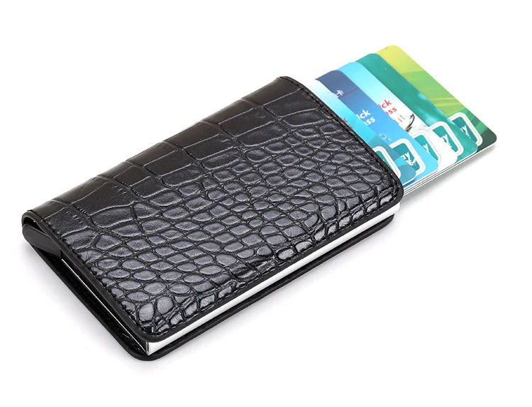 Новая мода мужской кожаный кредитный держатель для карт блокирующий RFID Алюминиевый Чехол для карт женский тонкий металлический короткий кошелек для мужчин