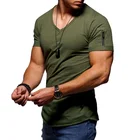 Новый размера плюс футболка мужская мода Slim Fit футболка для мужчин тренд V образным вырезом брендовые Топы И Футболки с короткими рукавами для всей руки рубашки на молнии мужской