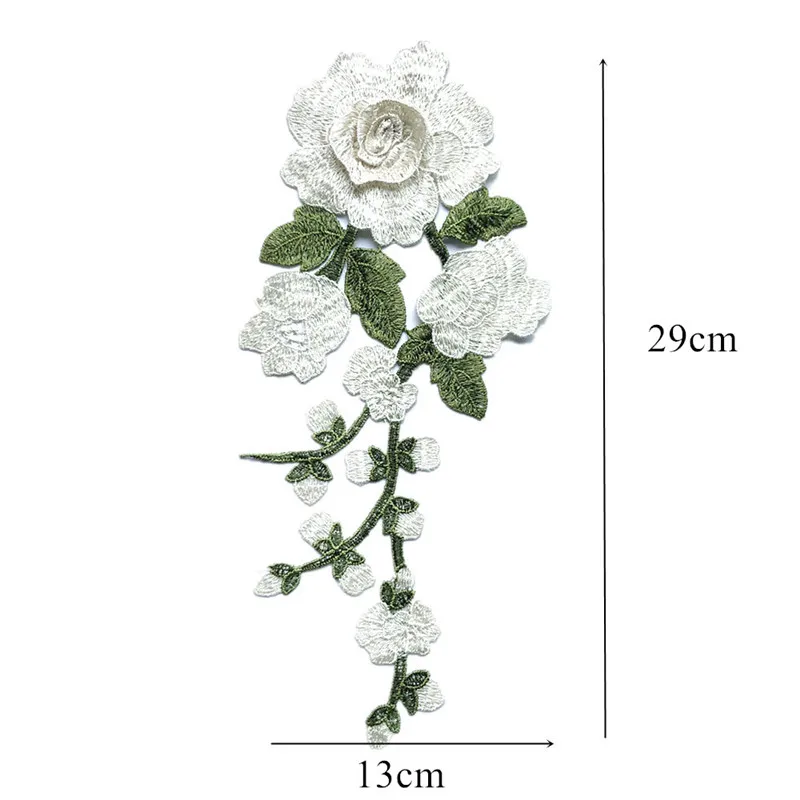 29 см вышитая нашивка белые розы цветы 3D пионы свадебные аппликации кружевная