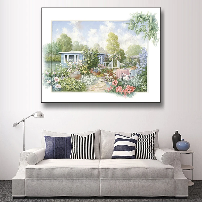 1 Pcs Classic Spring Landscape H 3D Painting Country style Green House Garden Wall Art Prints on Canvas Kitchen Decor | Дом и сад