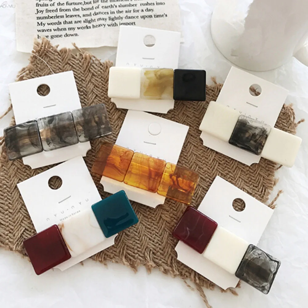 

Korea Fashion Hit Color Resin Hairpins Geometric Square Hair Clips for Women Girls Hair Accessories Hairgrip