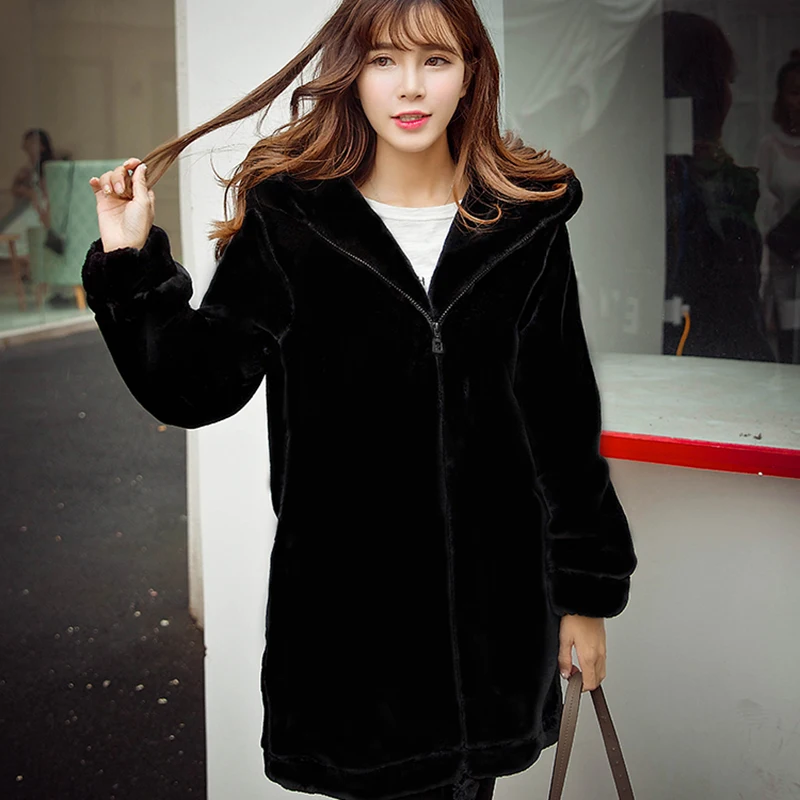 2020 Новое модное удобное Женское пальто из искусственного меха с капюшоном зимнее