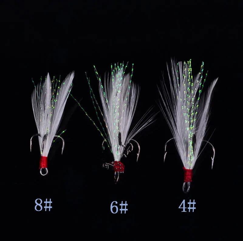 10 штук заточенный для рыбалки тройных серых крючков с пером рыболовные снасти