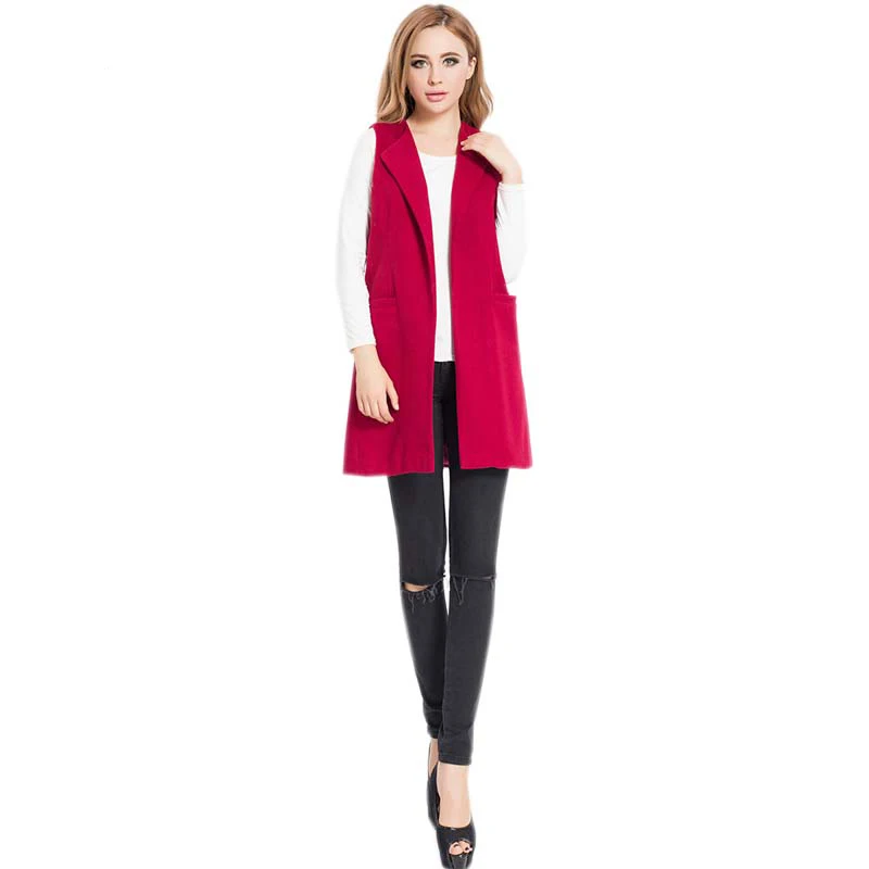 

Elegant Women Autumn Spring Vest Plus Size Office Lady Wear Long Waistcoat Women Coat Casual Sleeveless Vest Jacket