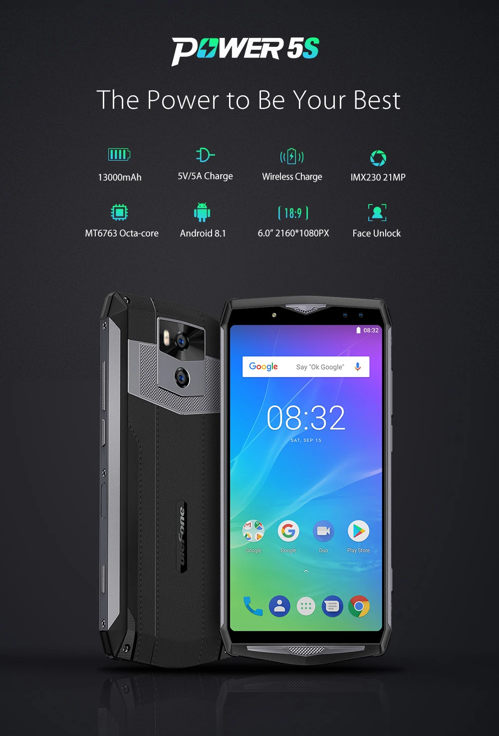 Ulefone power 5s MTK6763 Восьмиядерный мобильный телефон 6 0 дюйма 18:9 4 Гб + 64 21 МП Две задние
