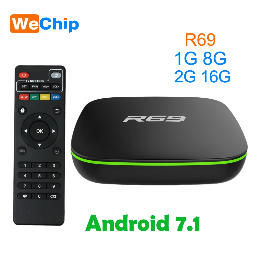 10 шт./лот R69 Смарт Android 7 1 TV Box 2 Гб оперативной памяти 16 встроенной процессор Allwinner H3