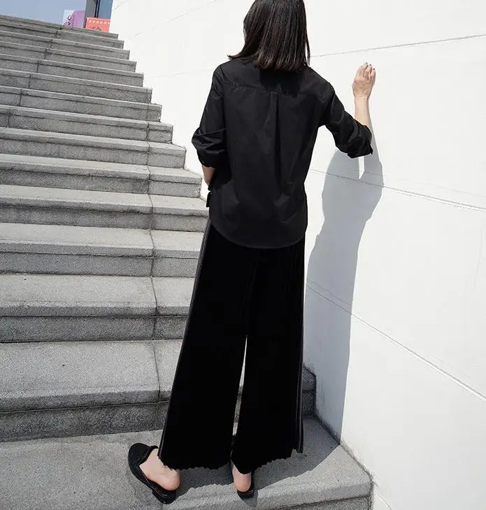 

2020 spring autumn new fashion high waist pull rope gold velvet wide leg pants high waist women loose pants