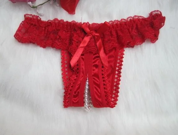 5pcs/set G-String Women Underwear T back Thongs Panty Women's Sexy Lace Open Crotch Pearls Panties WNK03 |