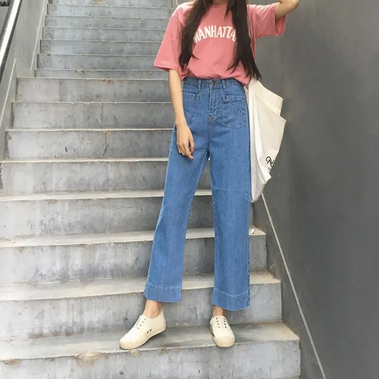 Новинка осени 2019 женские джинсовые широкие брюки высокая талия Harajuku уличная