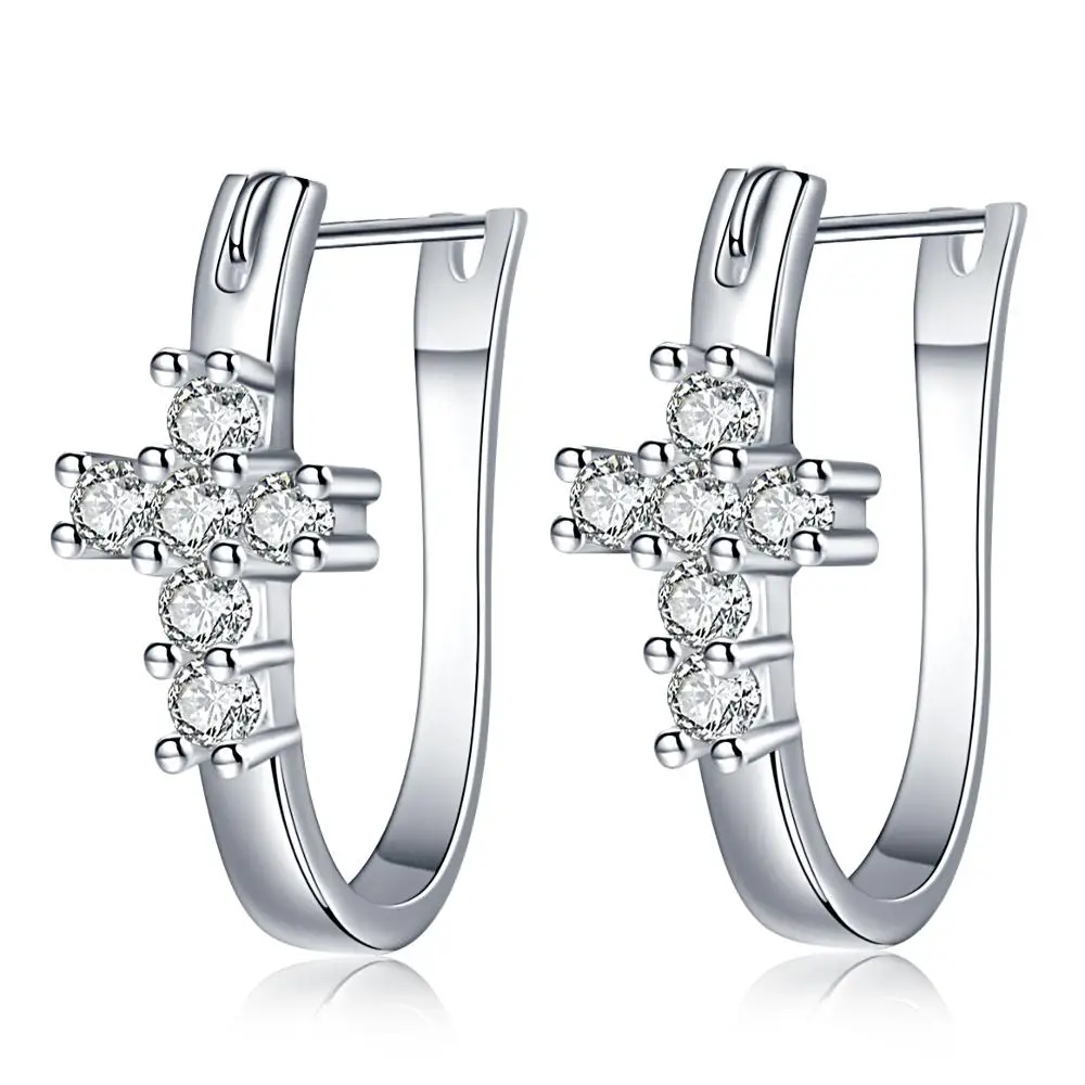 U форма в виде креста с кристаллами серьги кольца для женщин Иисус Христос Фианит