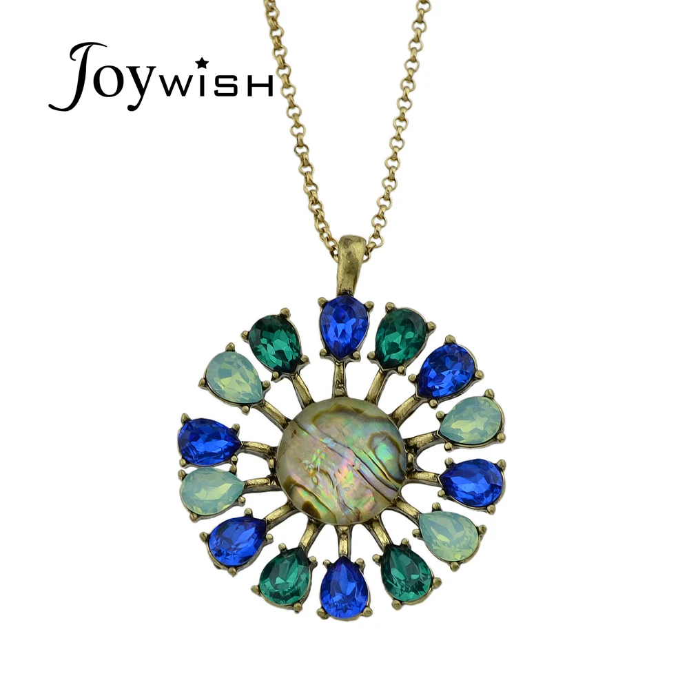 Joywish Винтаж Стиль Античное золото Цвет цепь с ful стразами круглый цветок Форма