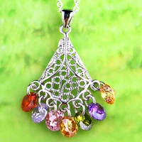 jrose wholesale purple morganite garnet peridot pink white cz silver color pendant necklace women gift