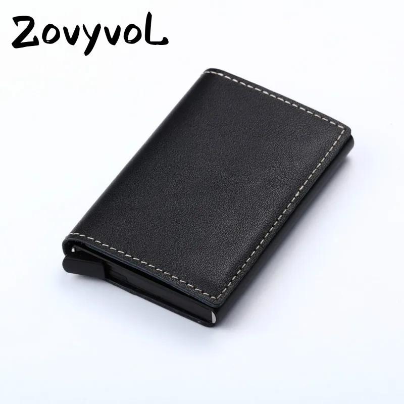 

ZOVYVOL 2021 Wallet Genuine Leather Card Holder Vintage Purse Crazy Horse Leather Rfid Aluminium Business Card Holder MEN WOMEN