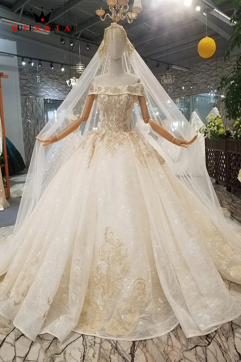 На заказ 2019 халат de mariée бальное платье Тюль Кружево бисером свадебное vestido noiva QUEEN
