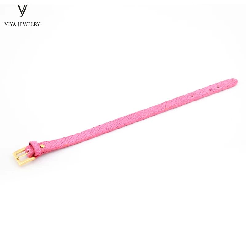 Pink gold clasp 10 мм ширина Блестящий Фиолетовый Плоский Кожаный Браслет-манжета для пары роскошный индивидуальный разноцветный ремешок для часов ската браслет для женщин - Окраска металла: Pink gold clasp