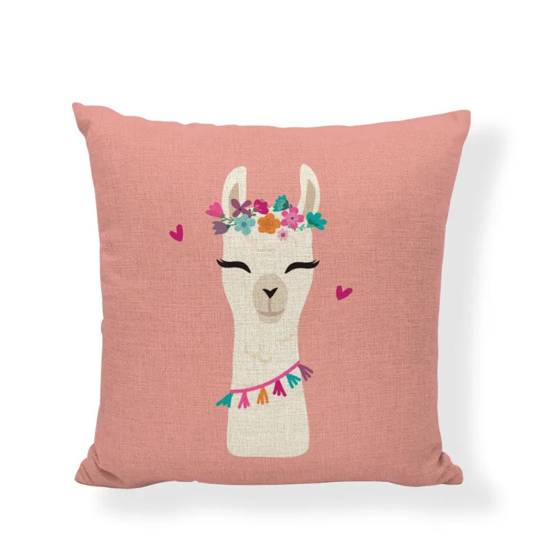 Colorful Alpaca Cushion Cover Personality Flowers Lovely Naughty Simple Alphabet Avatar Warm Beige Style Flax Home Decoration | Дом и сад