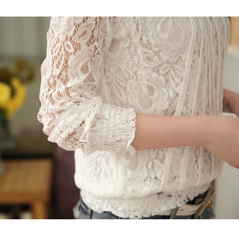 2016 Blusas Женская модная кружевная блузка с длинным рукавом весенне осенняя одежда