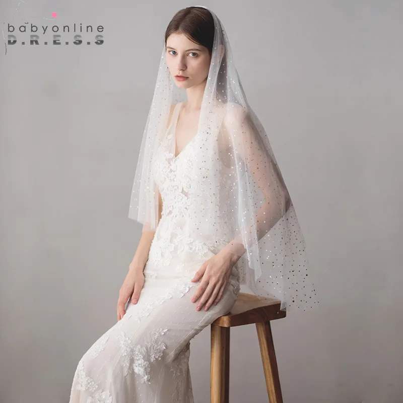 Вуаль de Mariage с кромкой цвета слоновой кости белая свадебная вуаль со звездами