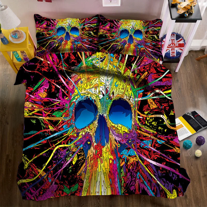 melhor Halloween Esqueleto 3D Lençol Gêmeo Rei Rainha Conjuntos De Cama Rei Da Califórnia Decorar Fronha Tamanho Tampa De Cama Folha Plana