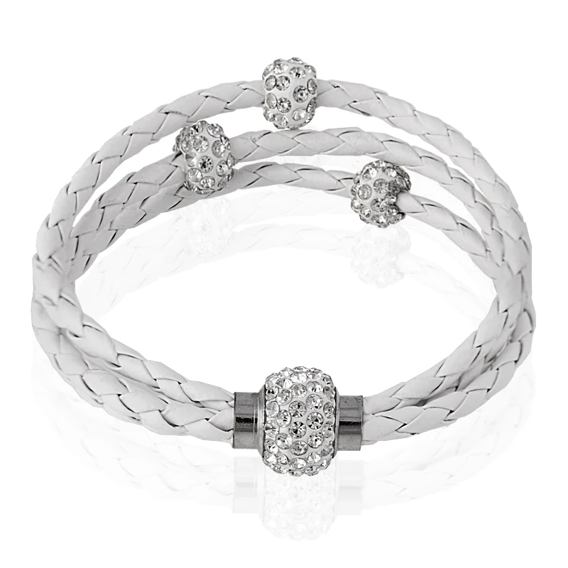 Модный кристалл оптом с магнитной пряжкой белый кожаный браслет ручной работы