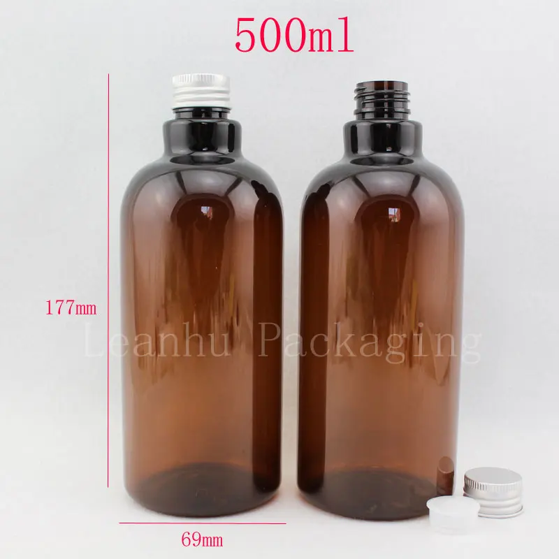 

500 мл коричневая пластиковая алюминиевая крышка от бутылки, 500 куб. См бутылка для шампуня/лосьона, пустой косметический контейнер (14 шт./лот)