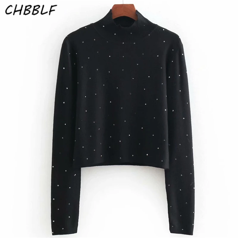 Фото CHBBLF women Rivet decorations knitted sweaters long sleeve pullovers vintage female casual chic top BGB8565 Женская одежда CHBBLF women Rivet decorations knitted sweaters long sleeve pullovers vintage female casual chic top BGB8565 Женская одежда