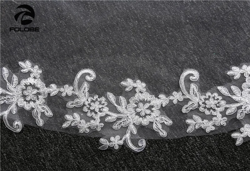 Casamento Stock белая/слоновая кость Аппликации Кружевной Край двухслойная Фата