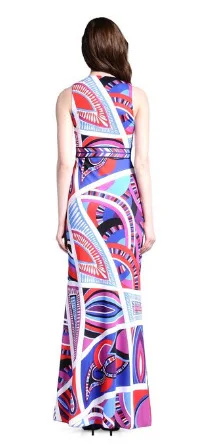 [EFATZP] Luxury Brands Women's Multicolor Abstract Geometric Print Stretch XXL Jersey Silk Dress Tank Maxi Beach Dresses | Женская
