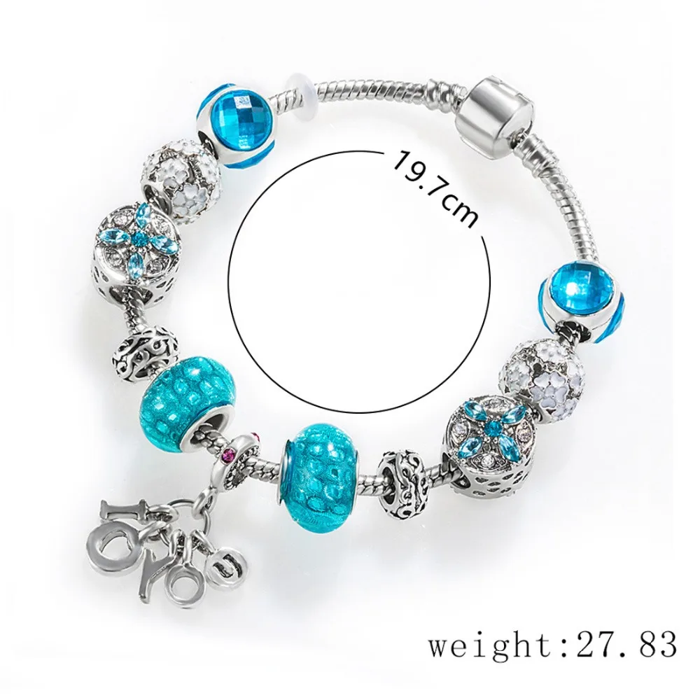 New Romantic Lovely Sea Blue &amp White CZ Silver Bracelet Beautiful Fashion Women Wedding Jewelry Engagement Party Gift Wholesale |
