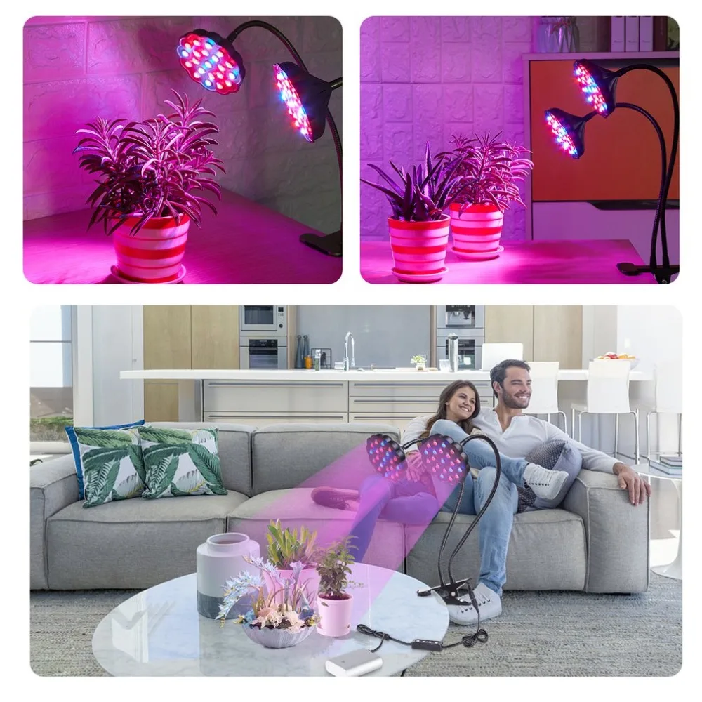 20 Вт двойной головкой светодиодный Grow Light с Светодиодная лампа держатель зажим