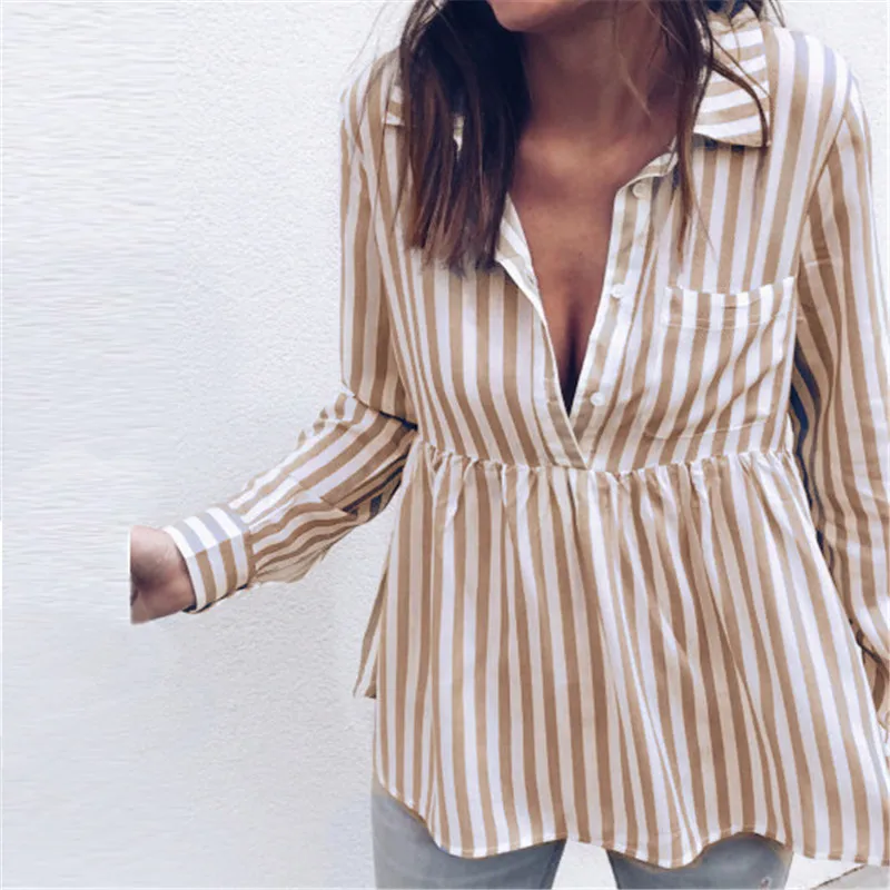 Женская блузка с отложным воротником ELSVIOS осенняя в полоску длинным рукавом и