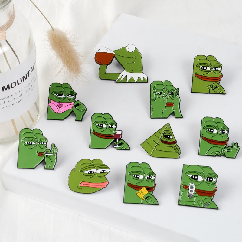 Эмалированная брошка Pepe The Frog Meme коллекция булавок штырьковые значки для спины на