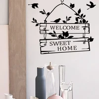 welcome sweet home quotes wall stickers home decor living room door sign birds flower vine wall decals vinyl mural art