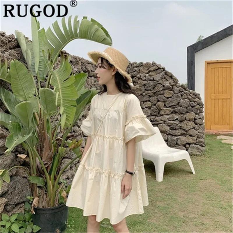 Женское свободное платье RUGOD белое многослойное в Корейском стиле с