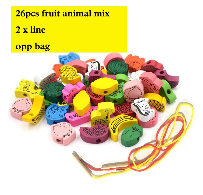 26pcs animal fruit 26 шт./лот, деревянные игрушки, Мультяшные животные, фрукты, бусины, нанизывающий нарезной Бисер для игр, обучающая игрушка для малышей, детей, WYQ - Цвет: 26pcs animal fruit