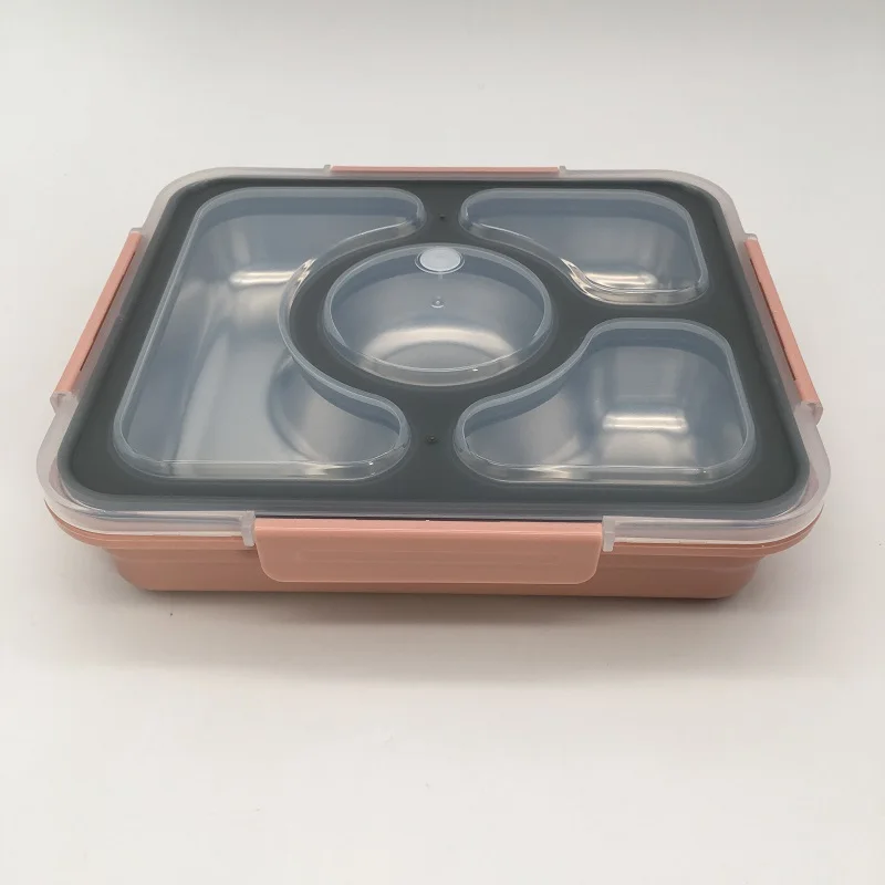 Pink 4 grip Ланч-бокс с столовыми приборами/термоконтейнер для еды, портативный контейнер для пикника из нержавеющей стали 304 в нескольких спецификациях - Цвет: Pink 4 grip