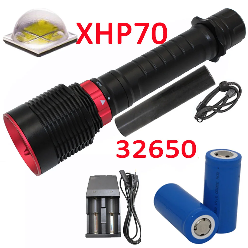 1600LM XHP70 светодиодный фонарик для подводного плавания+ 2x32650 аккумулятор XHP70 подводный светильник-вспышка, фонарь, фонарь для дайвинга - Испускаемый цвет: flashlight kit