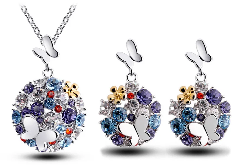 Разноцветные чешские Стразы в виде бабочки круглые серьги с подвеской Модные