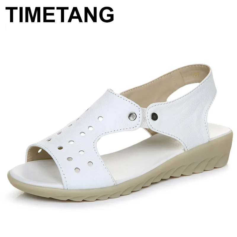 

TIMETANG Босоножки из натуральной бычьей кожи; Женские босоножки на танкетке; Модная женская летняя обувь; Сандалии; Сезон лето; Большой размер ...
