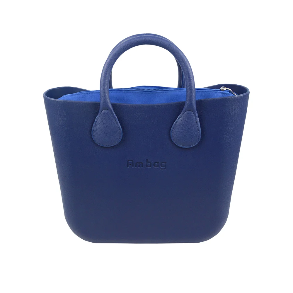 AMbag Obag стильная Водонепроницаемая мини-сумка EVA AMbag с подкладкой из парусины на молнии красочная кожаная ручка женская сумка DIY - Цвет: Dark blue