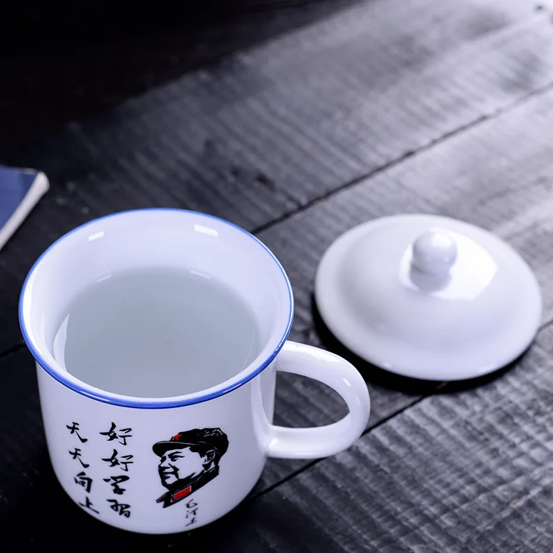 Ceramic Mug with Lid Retro Water Cup Office Creative Tea Custom Nostalgic Classic Imitation Enamel | Дом и сад