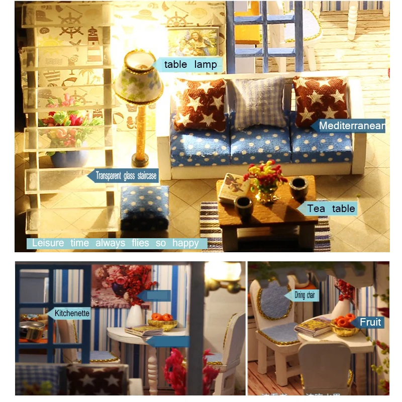 

iiE CREATE DIY Doll House Wooden Doll Houses Miniature Dollhouses Toys with Furniture LED Lights Birthday Gift