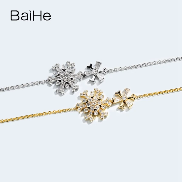 BAIHE одноцветное 14 К желтого золота 0.66ct Certified H/SI из натуральной Алмаз Свадебные для женщин Офис/Карьера ювелирные украшения браслет