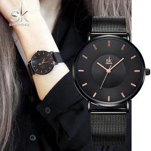 Shengke Relojes Mujer 2019 черные модные женские часы лучший бренд класса люкс ультратонкие часы Женские кварцевые наручные часы SK женские часы