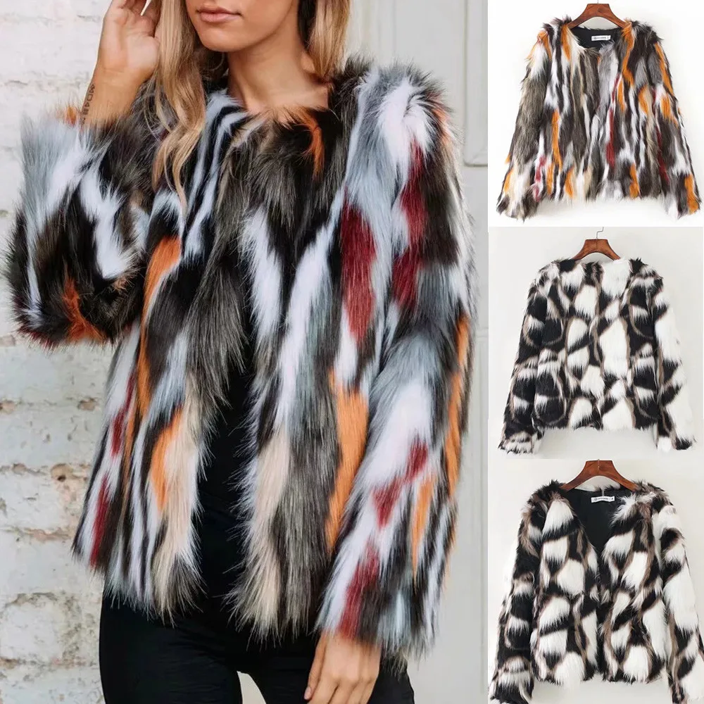 

Faux Fur Coat Women Winter Jacket Fashion Fake Fur Coat Trend Outerwear Winter Female Print Coats Parka Chaqueta Mujer
