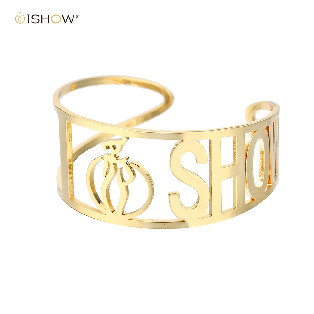 ISHOW Gold-color Cuff Bangles For Woman Man Copper Bracelet Adjustable Punk Bracelets &amp Fashion Jewelry Accessories | Украшения и