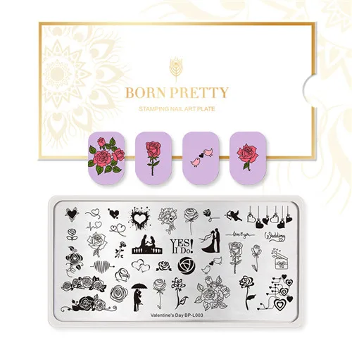 BP-L003 BORN PRETTY Love тема ногтей штамповка шаблон романтическая Весенняя Роза Цветок Любовь линия Свадебное изображение ногтей штамповка Инструмент - Цвет: BP-L003