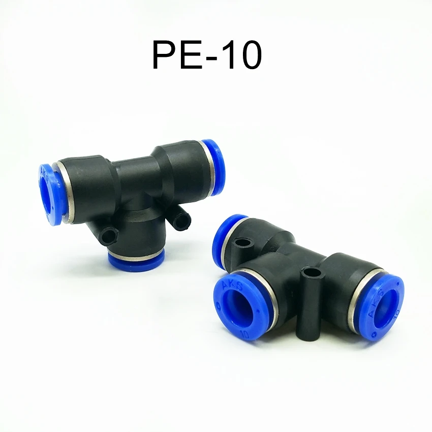 10pcs/lot Pneumatic Fittings 3 Way T-shape 10mm OD Hose Push in Fitting PE-10 Tee Fitting