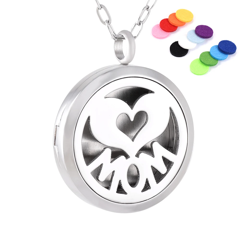 

Aromatherapy Essential Oil Diffuser Necklace Locket Pendant Stainless Steel Perfume Necklace with 12 Refill Pads and 22" Chain