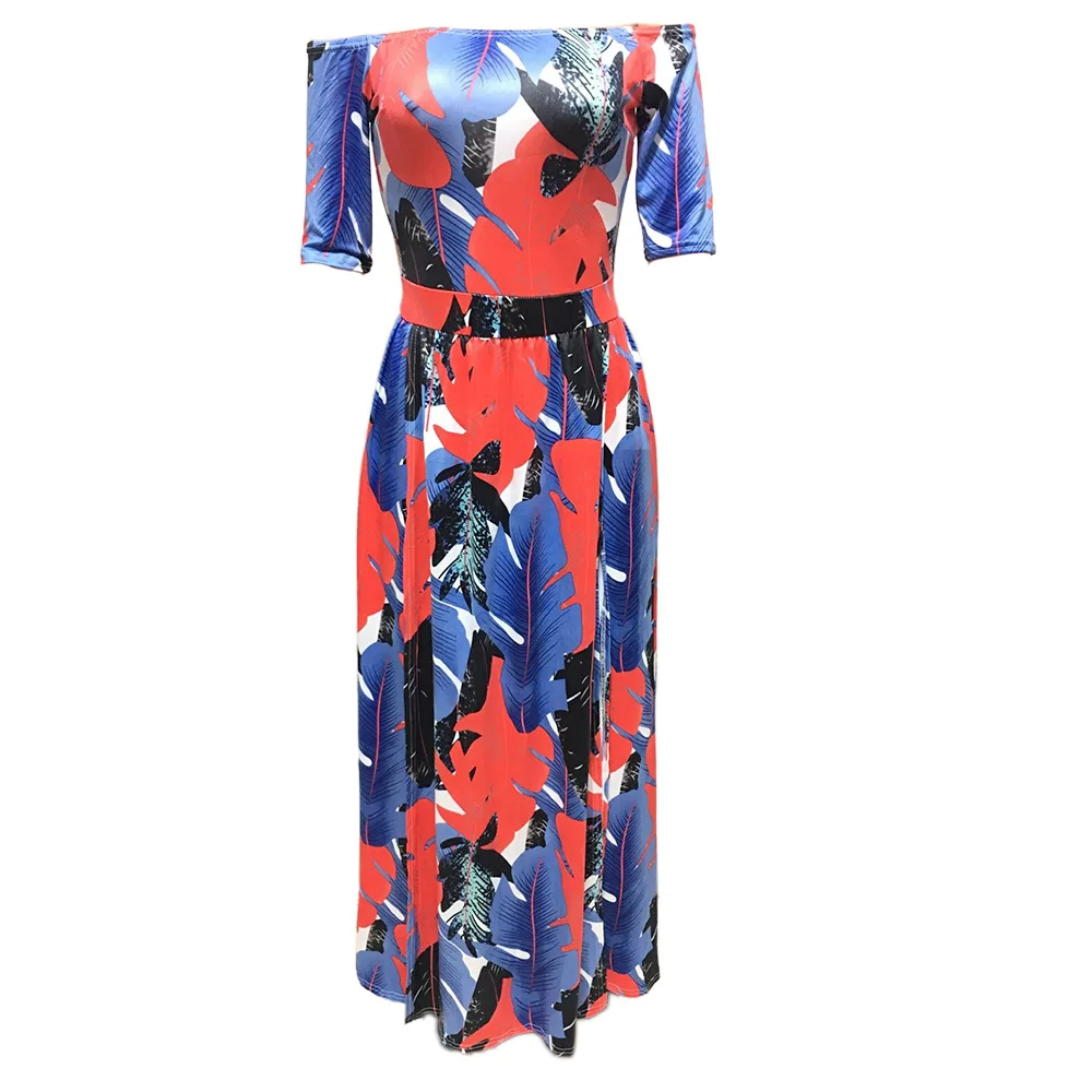

New Summer Women Print Dress Fashion Ladies One-Sleeve Short Sleeve Open Fork Casual Loose Dresses Vestidos Plus Size